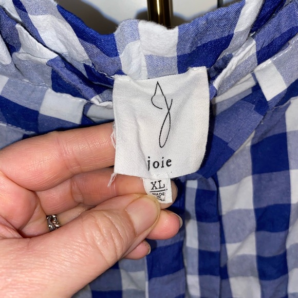 Joie Gingham Blue White Paperbag waist tie belt Wide leg Cropped Pants Spring - Picture 8 of 9